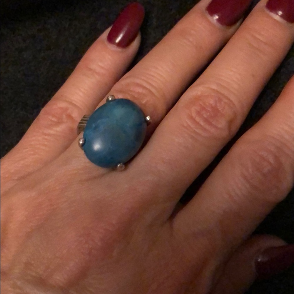 Dark green Turquoise ring on silver tone band